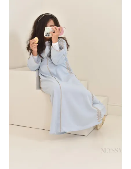 Abaya caftan brodée, combo mère fille pour l'Aïd 2023 et autres occasions