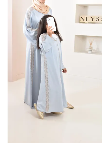 Abaya caftan brodée, combo mère fille pour l'Aïd 2023 et autres occasions