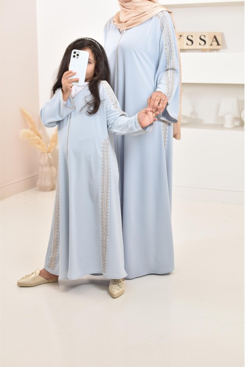 Abaya caftan brodée, combo mère fille pour l'Aïd 2023 et autres occasions