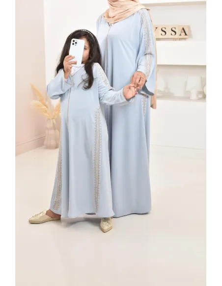 Abaya caftan brodée, combo mère fille pour l'Aïd 2023 et autres occasions