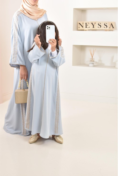 Abaya caftan brodée, combo mère fille pour l'Aïd 2023 et autres occasions