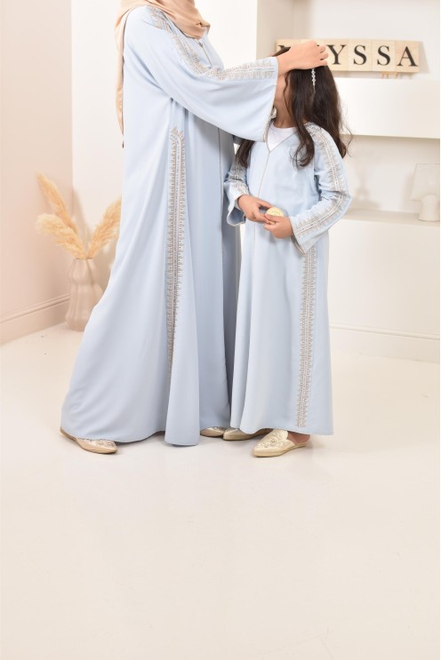 Abaya caftan brodée, combo mère fille pour l'Aïd 2023 et autres occasions