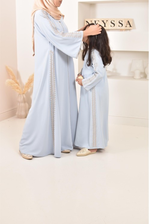 Abaya caftan brodée, combo mère fille pour l'Aïd 2023 et autres occasions