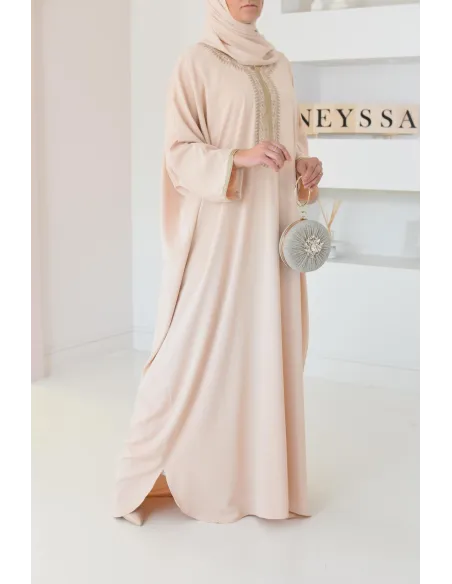 Gandoura beige brodée couleur dorées et manches oversize pour l'Aïd