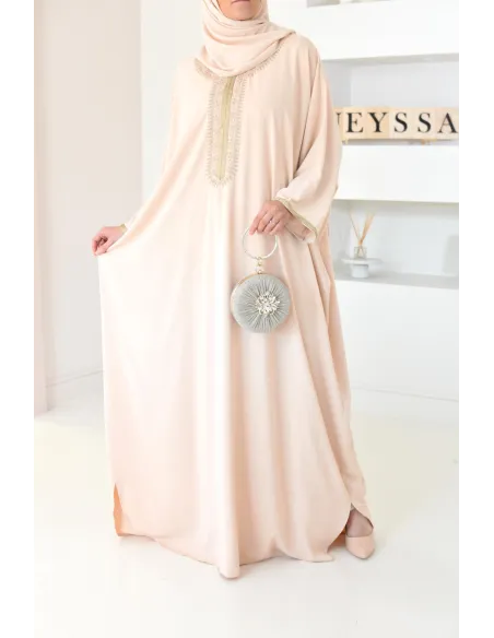 Gandoura beige brodée couleur dorées et manches oversize pour l'Aïd