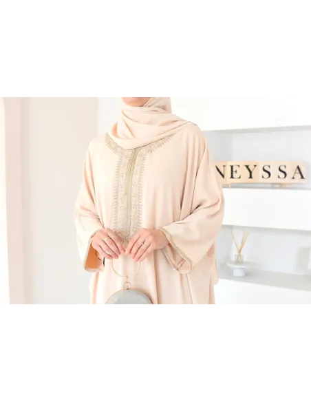 Gandoura beige brodée couleur dorées et manches oversize pour l'Aïd