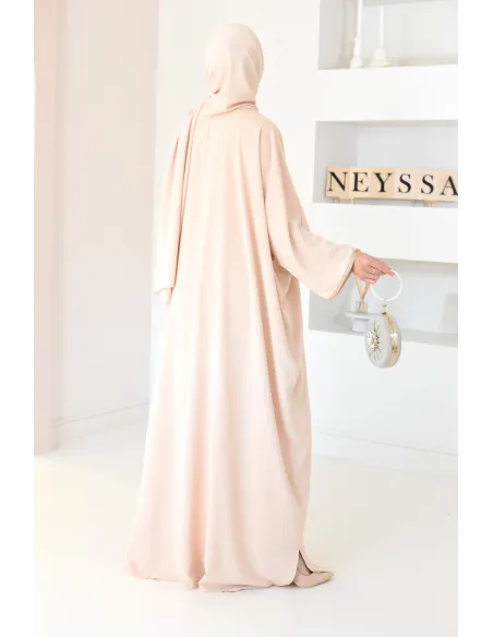 Gandoura beige brodée couleur dorées et manches oversize pour l'Aïd