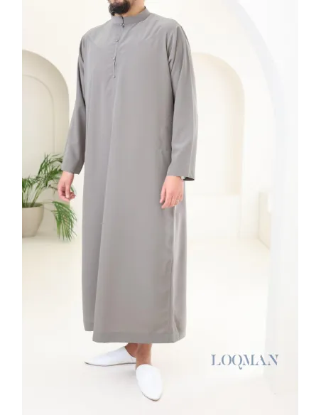 Qamis kaki Émirati à manches longues pour hommes, cadeau parfait pour l'Aïd