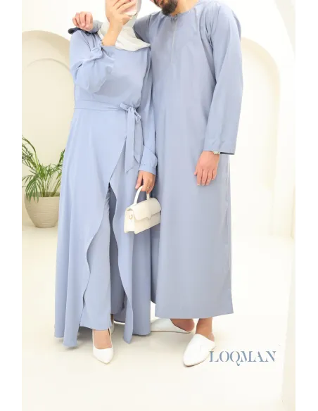 Qamis homme Émirati bleu jean, tissu haut de gamme, idée cadeau