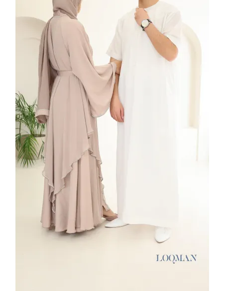 Qamis homme ivoire, modèle Émirati idéal pour un mariage ou pour l'Aïd