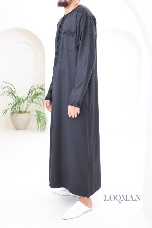 Qamis marocain noir homme pas cher parfait pour aller à la mosquée ou l'Aïd