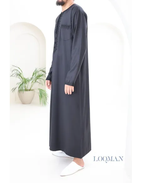 Qamis marocain noir homme pas cher parfait pour aller à la mosquée ou l'Aïd