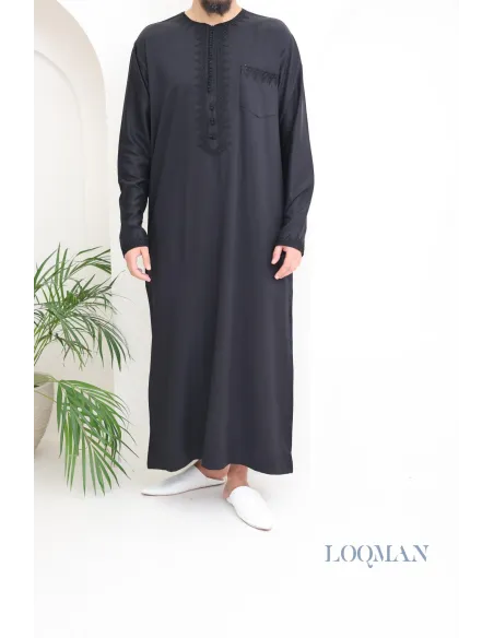 Qamis marocain noir homme pas cher parfait pour aller à la mosquée ou l'Aïd