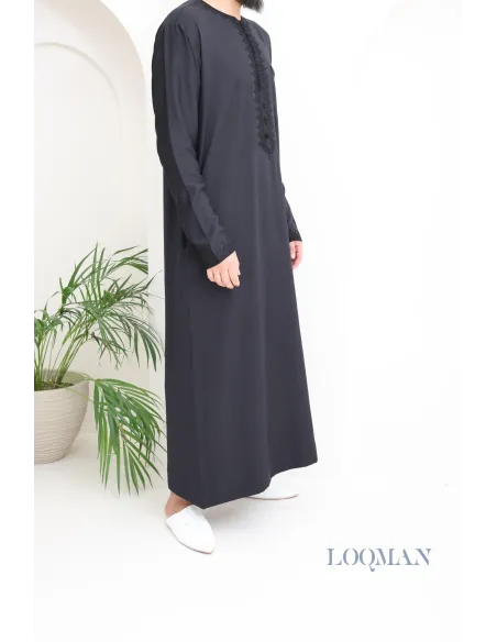Qamis marocain noir homme pas cher parfait pour aller à la mosquée ou l'Aïd