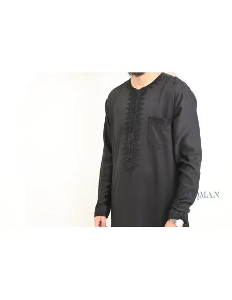 Qamis marocain noir homme pas cher parfait pour aller à la mosquée ou l'Aïd