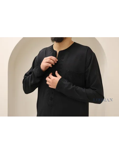 Qamis marocain noir homme pas cher parfait pour aller à la mosquée ou l'Aïd