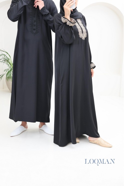 Qamis marocain noir homme pas cher parfait pour aller à la mosquée ou l'Aïd