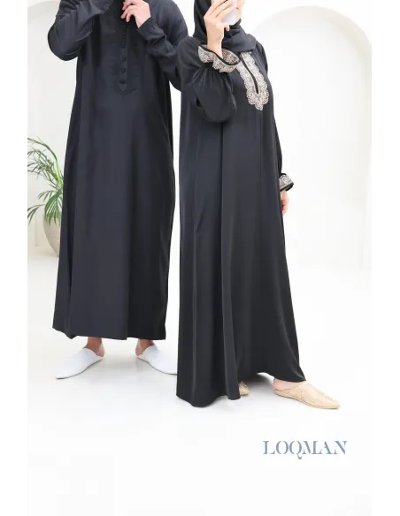 Qamis marocain noir homme pas cher parfait pour aller à la mosquée ou l'Aïd