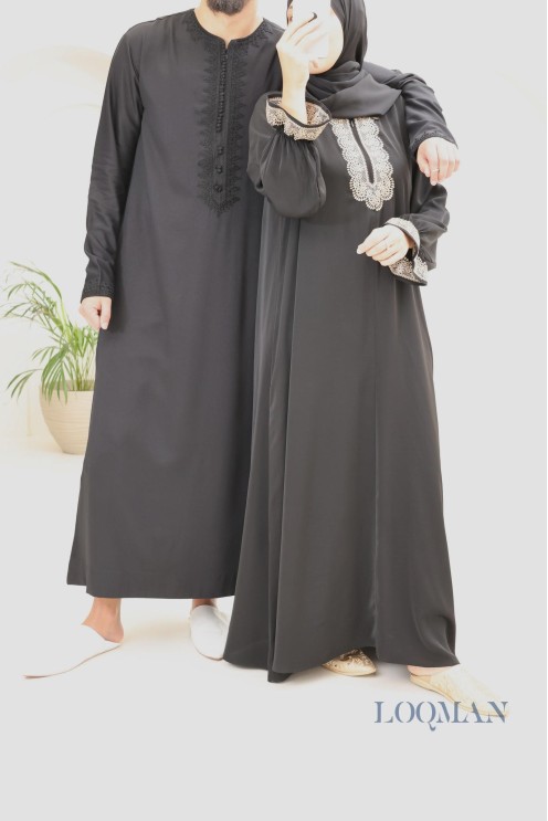 Qamis marocain noir homme pas cher parfait pour aller à la mosquée ou l'Aïd