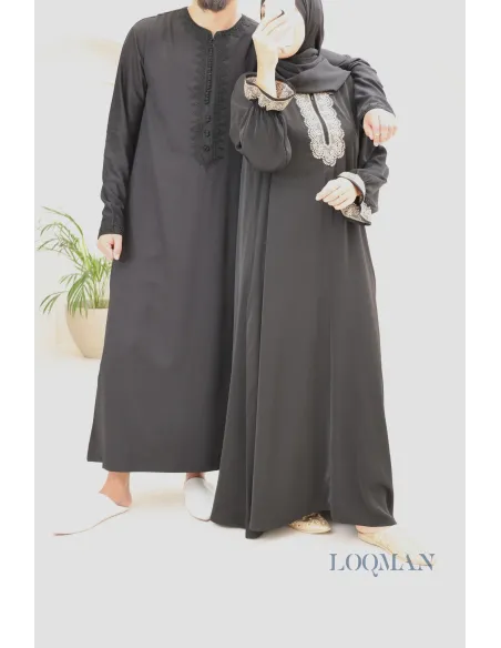 Qamis marocain noir homme pas cher parfait pour aller à la mosquée ou l'Aïd