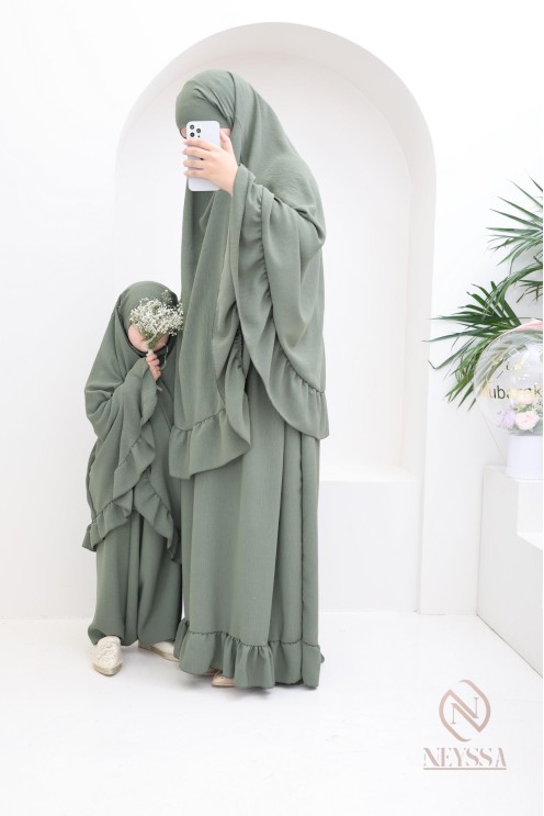 Tenue de prière 2 pièces matière en jazz mère ou fille, idéal pour l'Aid