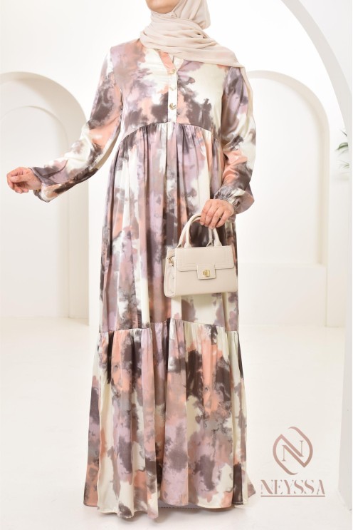 Longue robe en satin coupe évasée imprimées à motifs femme musulmane 1m80