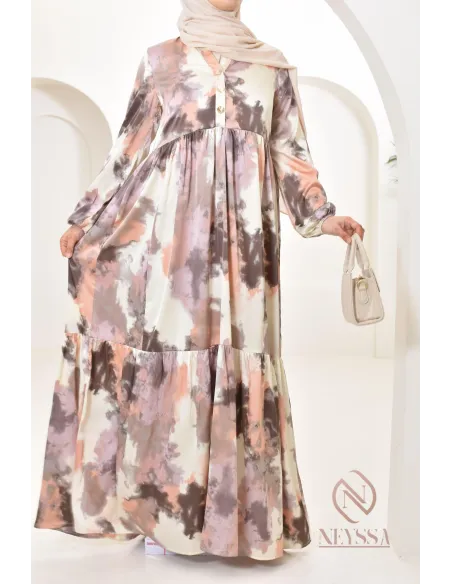 Longue robe en satin coupe évasée imprimées à motifs femme musulmane 1m80