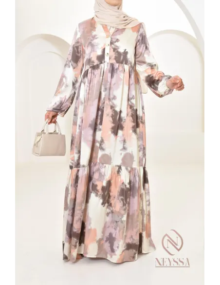 Longue robe en satin coupe évasée imprimées à motifs femme musulmane 1m80