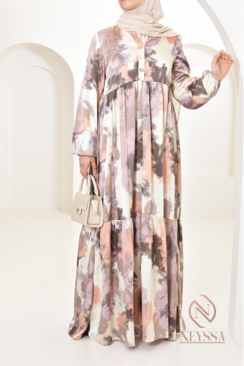 Longue robe en satin coupe évasée imprimées à motifs femme musulmane 1m80