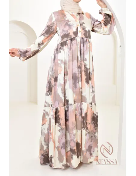 Longue robe en satin coupe évasée imprimées à motifs femme musulmane 1m80