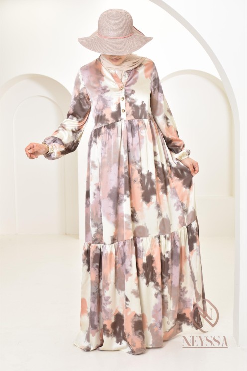 Longue robe en satin coupe évasée imprimées à motifs femme musulmane 1m80