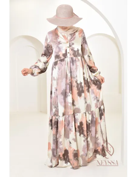 Longue robe en satin coupe évasée imprimées à motifs femme musulmane 1m80