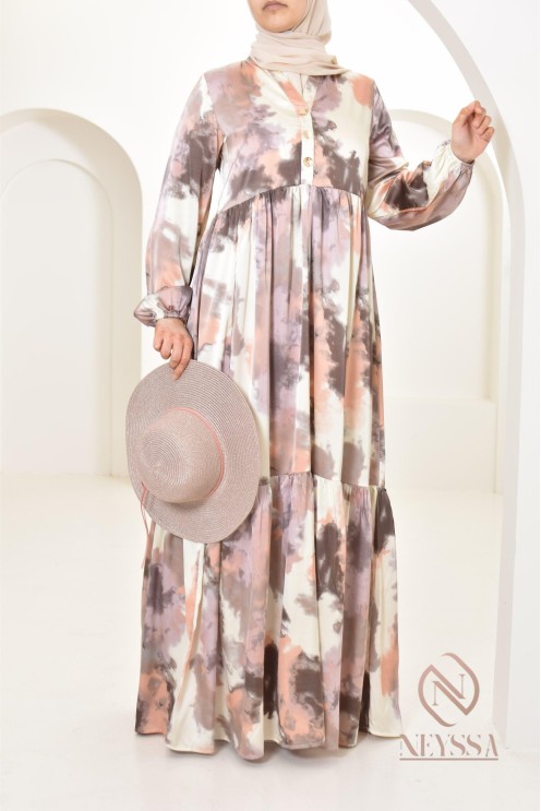 Longue robe en satin coupe évasée imprimées à motifs femme musulmane 1m80