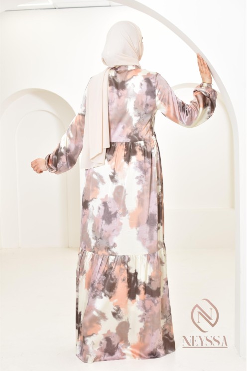 Longue robe en satin coupe évasée imprimées à motifs femme musulmane 1m80