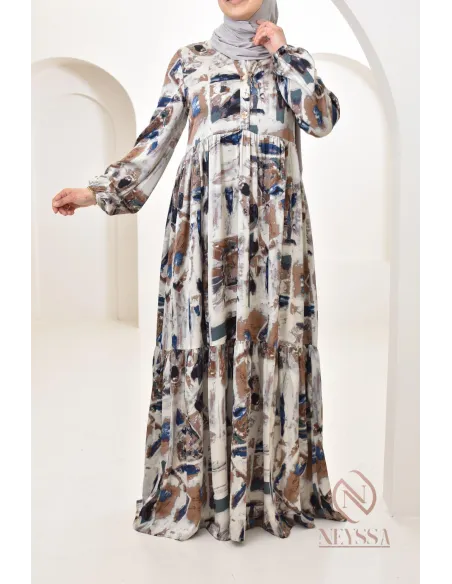 Longue robe en satin spéciale 1m80, avec motifs colorés, coupe ample évasée