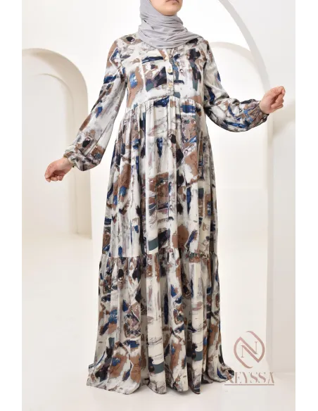 Longue robe en satin spéciale 1m80, avec motifs colorés, coupe ample évasée