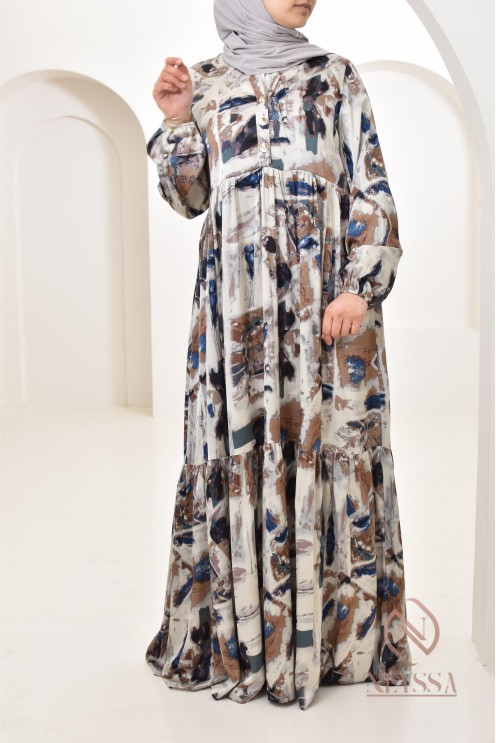 Longue robe en satin spéciale 1m80, avec motifs colorés, coupe ample évasée