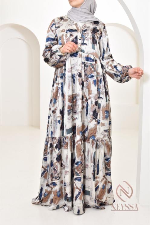 Longue robe en satin spéciale 1m80, avec motifs colorés, coupe ample évasée