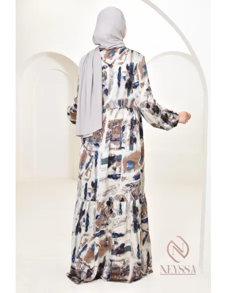 Longue robe en satin spéciale 1m80, avec motifs colorés, coupe ample évasée