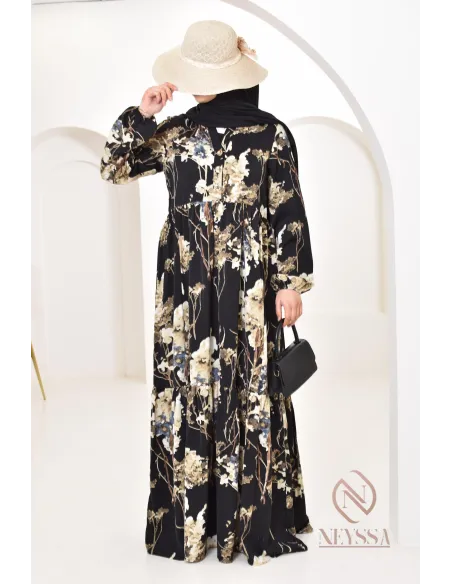 Robe longue motifs floraux, style bohème, coupe fluide évasée, idéale été