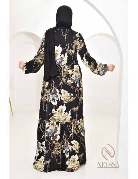 Robe longue motifs floraux, style bohème, coupe fluide évasée, idéale été