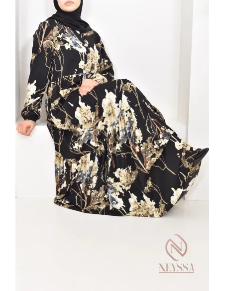 Robe longue motifs floraux, style bohème, coupe fluide évasée, idéale été