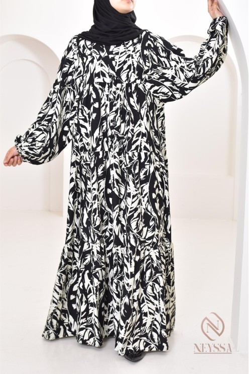 Langes Kleid mit tropischem Print, ideal für Frühling und Sommer