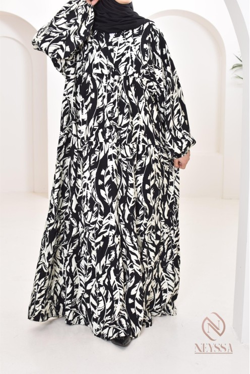 Langes Kleid mit tropischem Print, ideal für Frühling und Sommer