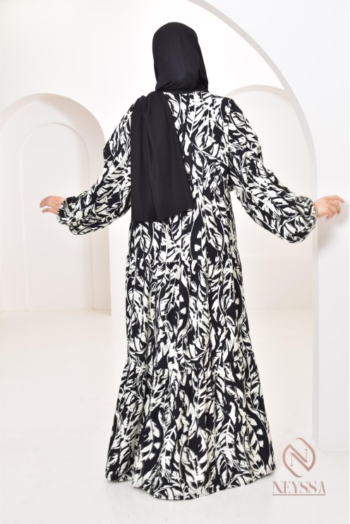 Langes Kleid mit tropischem Print, ideal für Frühling und Sommer