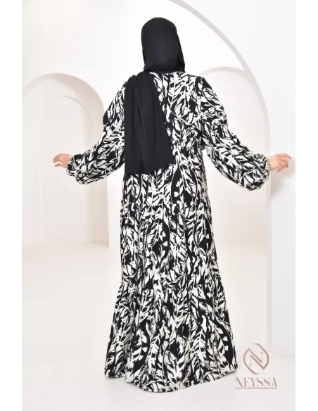 Langes Kleid mit tropischem Print, ideal für Frühling und Sommer