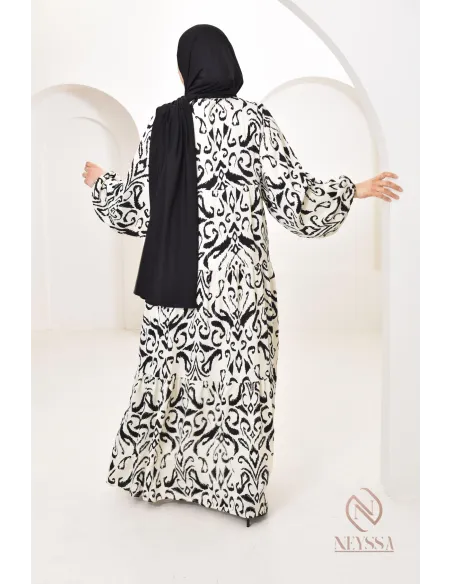 Robe longue satinée noir femme, tissu fluide soyeux pour printemps/été