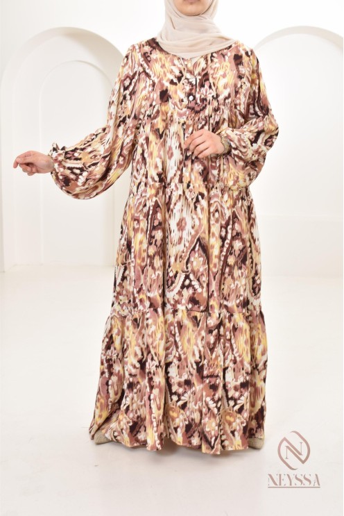 Long dress with colorful patterns, silky satin fabric ultra elegant