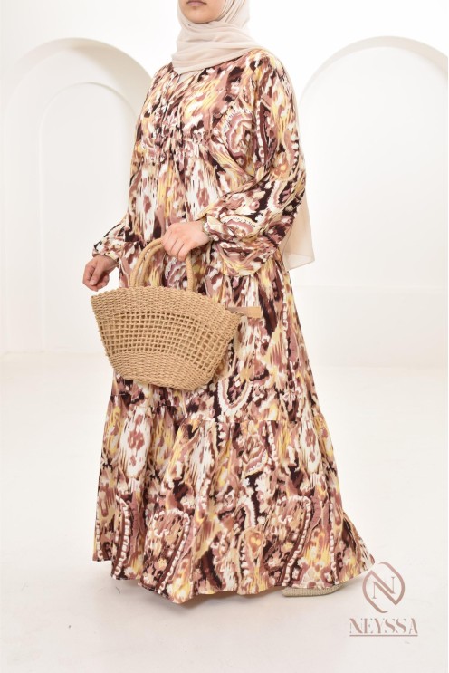 Long dress with colorful patterns, silky satin fabric ultra elegant