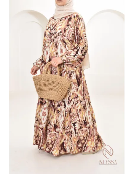 Long dress with colorful patterns, silky satin fabric ultra elegant